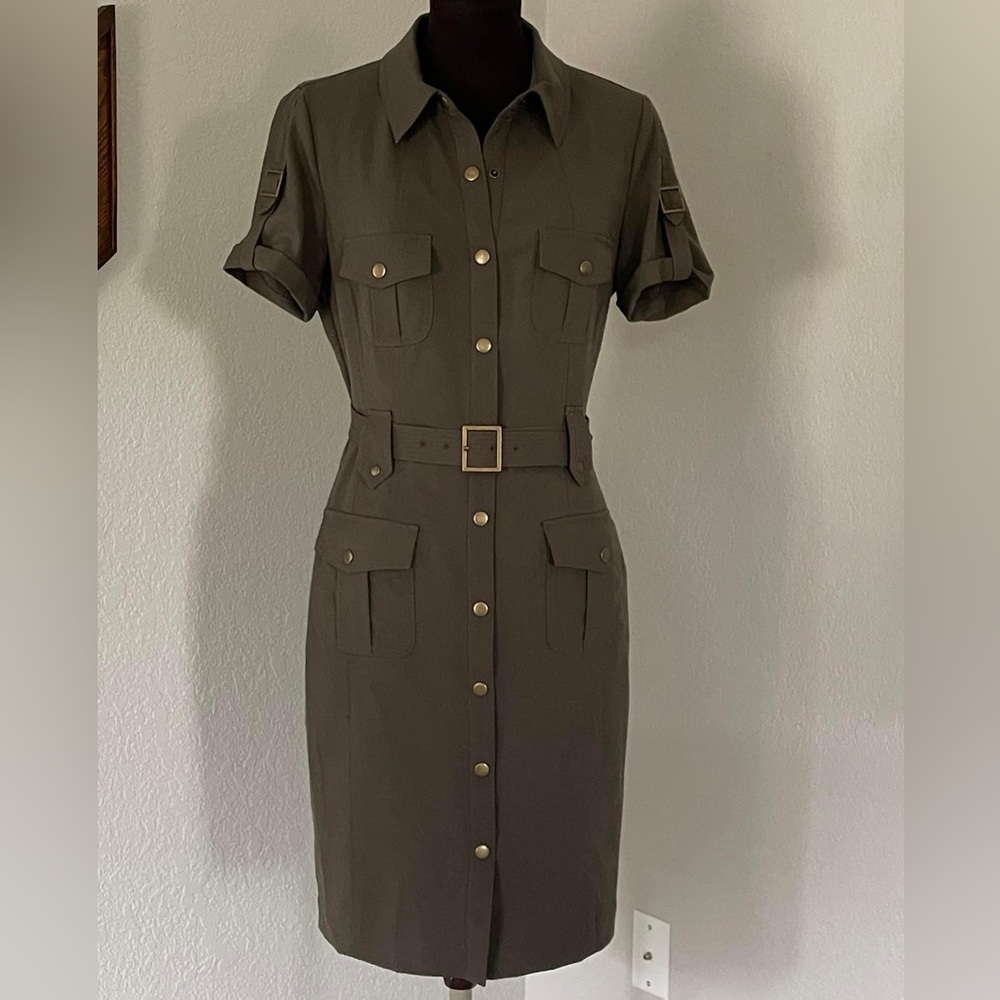 Calvin Klein Olive Green Safari Shirt Dress